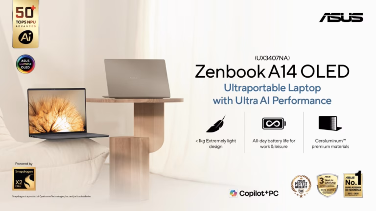 ASUS Bawa Snapdragon X2 Elite Pertama ke Indonesia Lewat Zenbook A14 OLED
