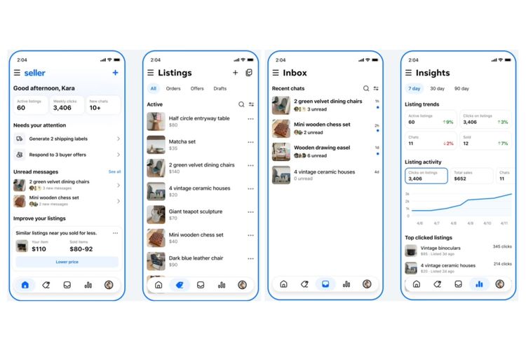 Aplikasi Meta Seller Resmi Hadir, Jualan Makin Laris! 2 Contoh tampilan antar-muka aplikasi Meta Seller