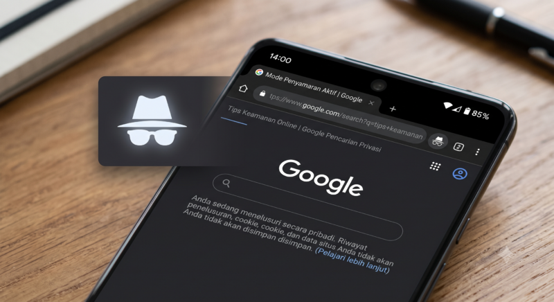 Tampilan layar perangkat lokal saat mengaktifkan fungsi rahasia mode incognito.