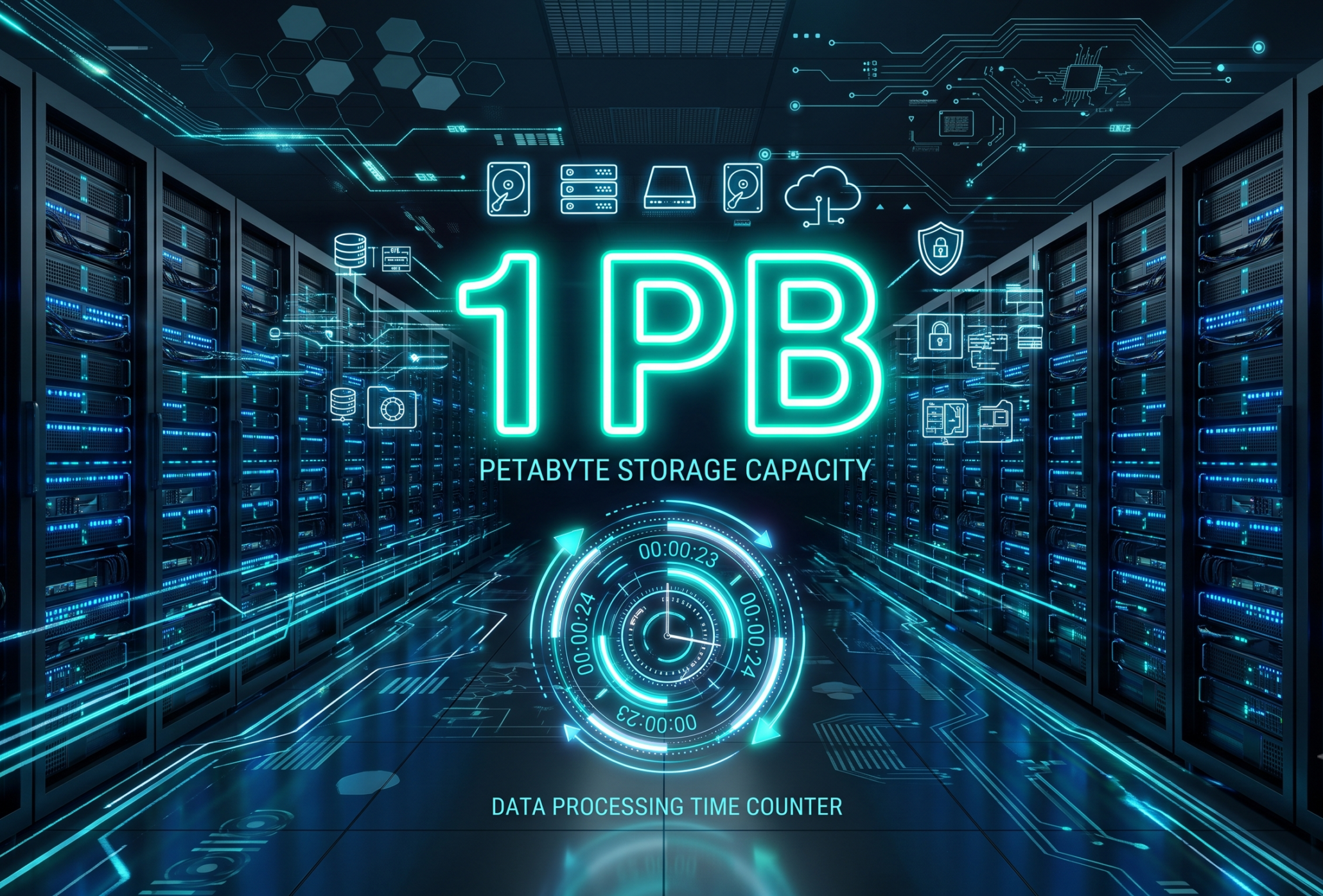 Ilustrasi kapasitas penyimpanan data raksasa satu petabyte di era modern.