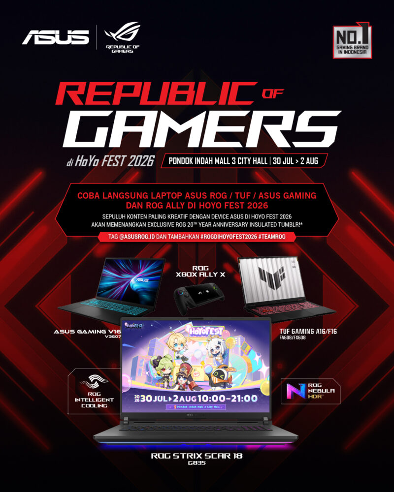 ASUS ROG Hadir di HoYo FEST 2026, Gamer Bisa Jajal Laptop dan Handheld Gaming Terbaru 4 ROG at HoYo Festival 2026 Social Media 1080 x 1350px.jpg