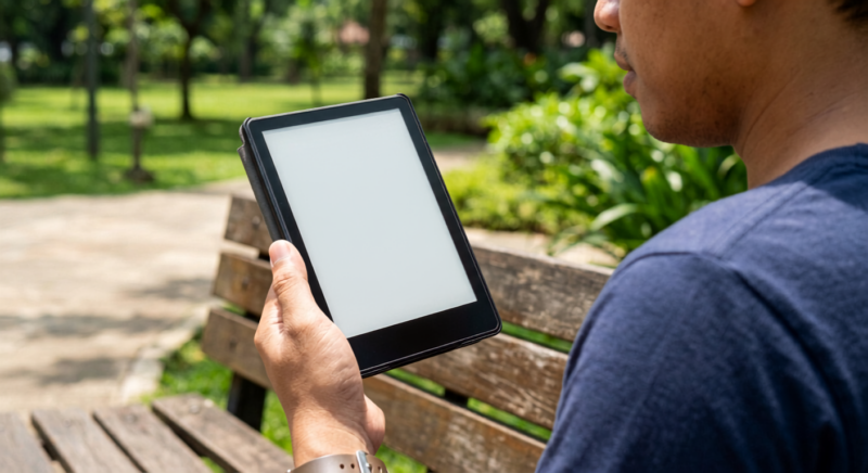 Penggunaan layar berbasis e-ink untuk meminimalkan efek buruk membaca dari layar digital.