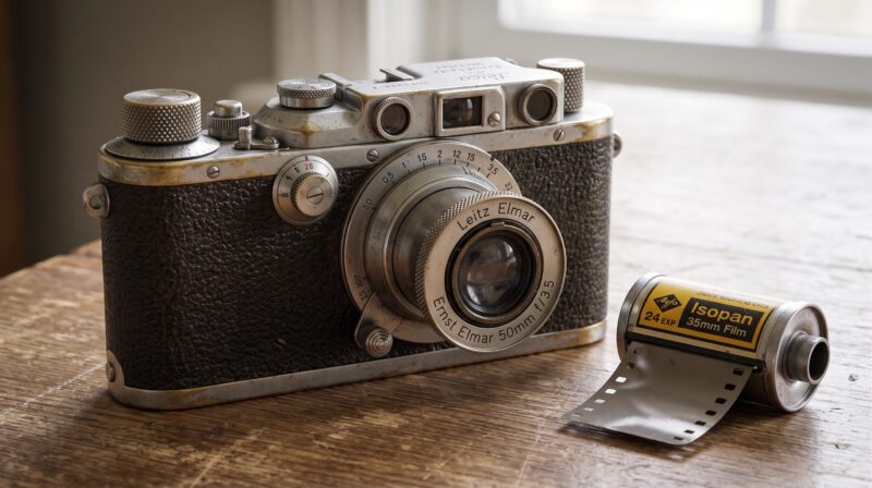 Kamera Leica jadi Saksi Bisu Keberanian Mendur Bersaudara Abadikan 17 Agustus 1945 2 Ilustrasi kamera analog Leica klasik era 1930-an yang digunakan sebagai alat jurnalistik perang.
