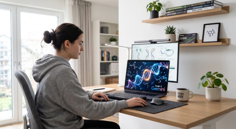 Pelajar menggunakan fitur AI Google Gemini untuk membuat kuis, ringkasan riset, dan simulasi 3D interaktif guna persiapan ujian.