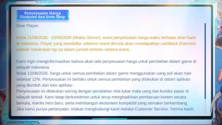 Harga Diamond Mobile Legends Naik? Ini Alasan dan Dampaknya! 2 Kenapa Harga Diamond MLBB Bisa Naik