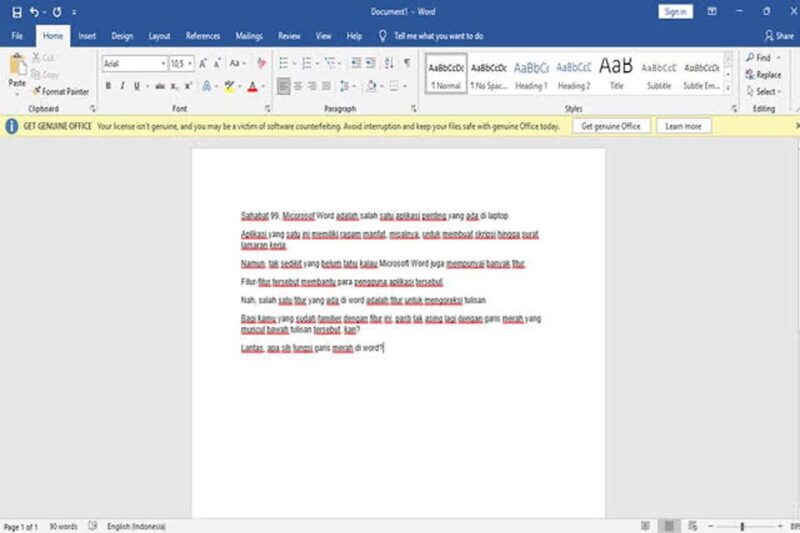 cara menghilangkan garis merah di word